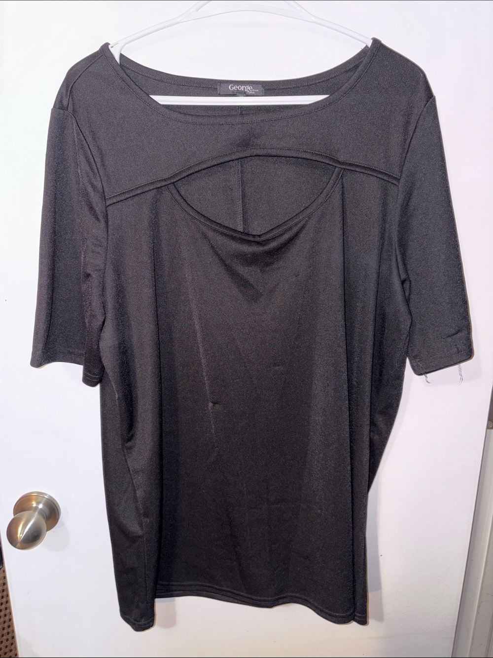2XL George Black Short-Sleeve Top with Scoop Cutout PTP 25”